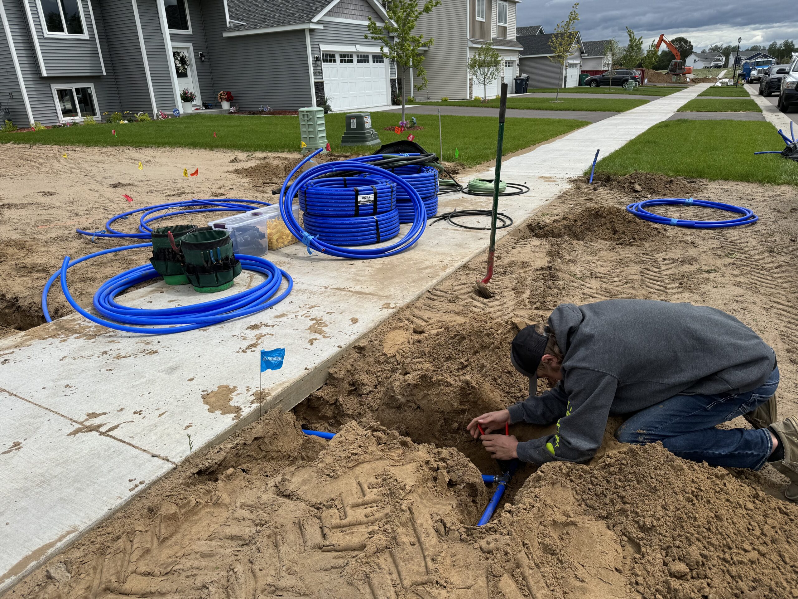 Residential sprinkler system installation in Minnesota yard